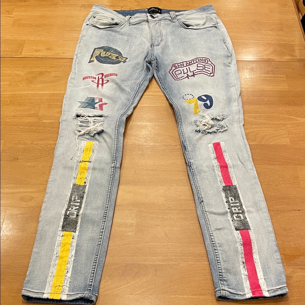 Cooper 9 Los Angeles Drip Distressed Fuzz Houston Streetwear Blue Jeans Men’s 34